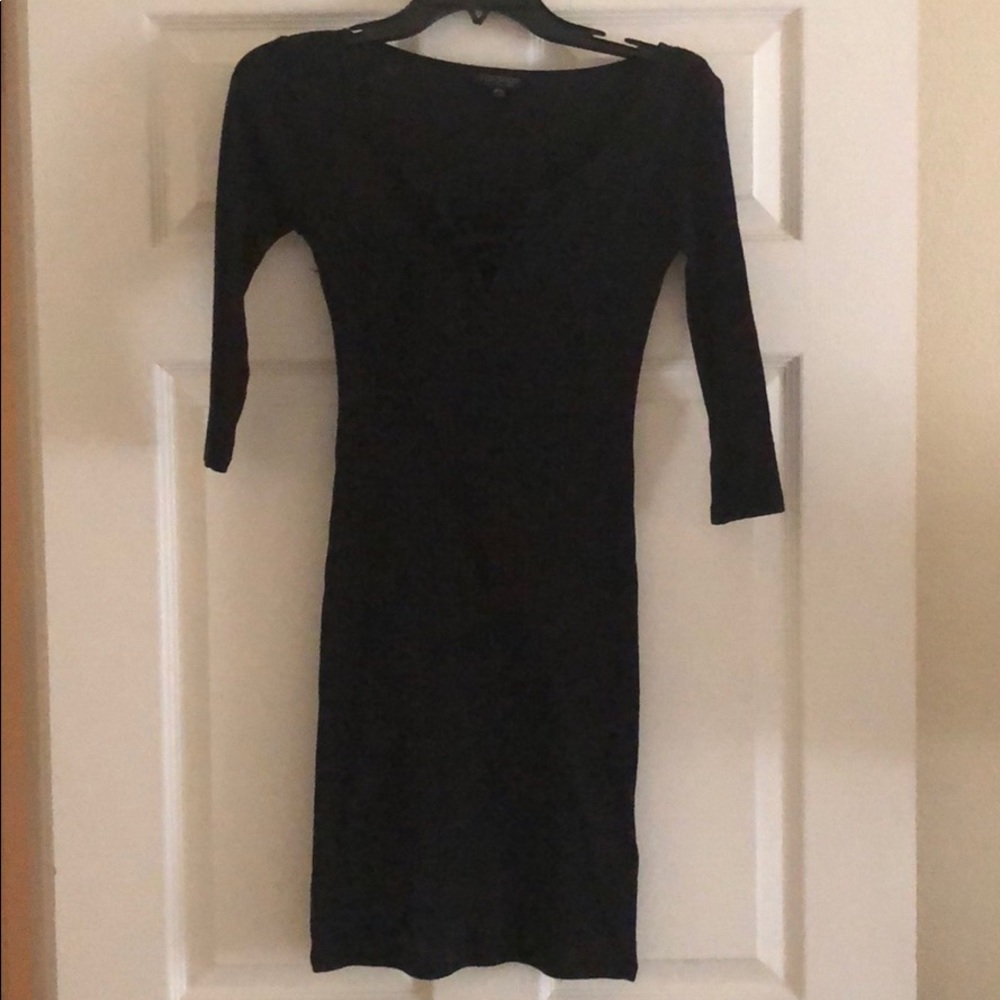 Ribbed topshop black lace front dress